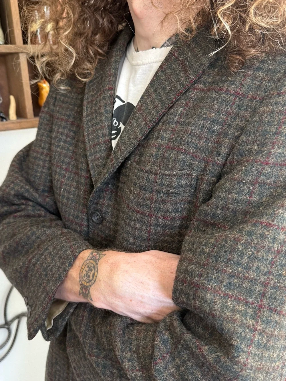 Vintage 50s 60s Tweed Wool Lined Houndstooth Plaid Blazer ~ Size M / 40R